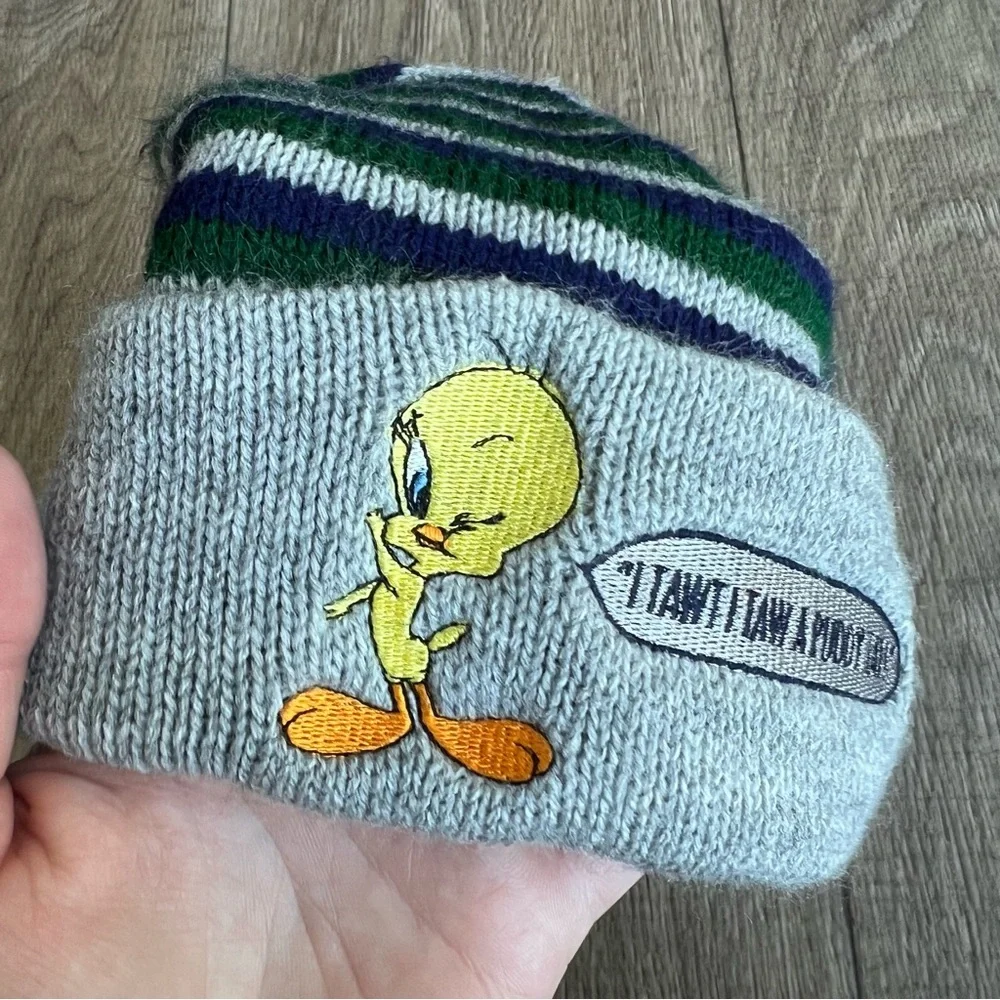 Tweety Bird vintage sock hat beanie kids youth size stripe 90s girls